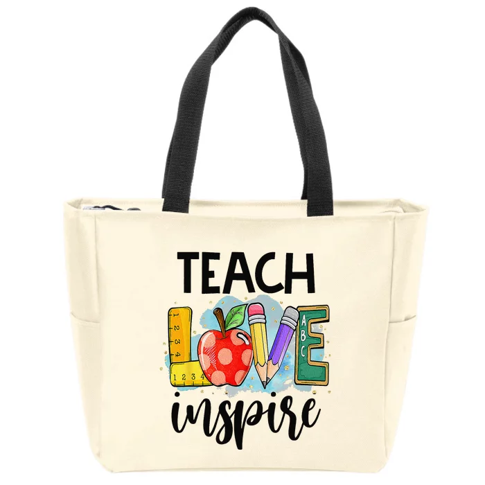 Cute Teach Love And Inspire Graphic Zip Tote Bag