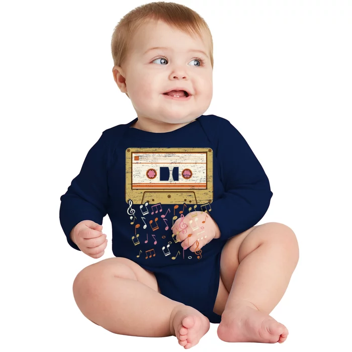 Cassette Tape Music Lover National Retro Day Cute Gift Baby Long Sleeve Bodysuit