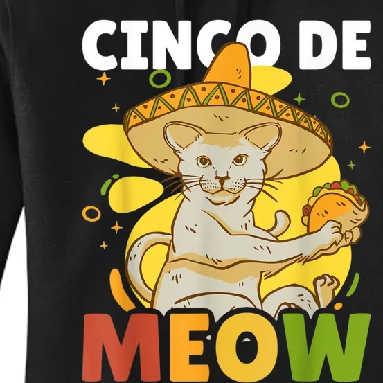 Cinco The Meow With Cat For Cinco De Mayo Women's Pullover Hoodie