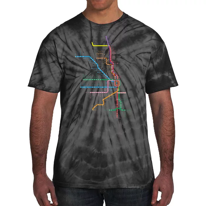 Chicago Trains Map Tie-Dye T-Shirt