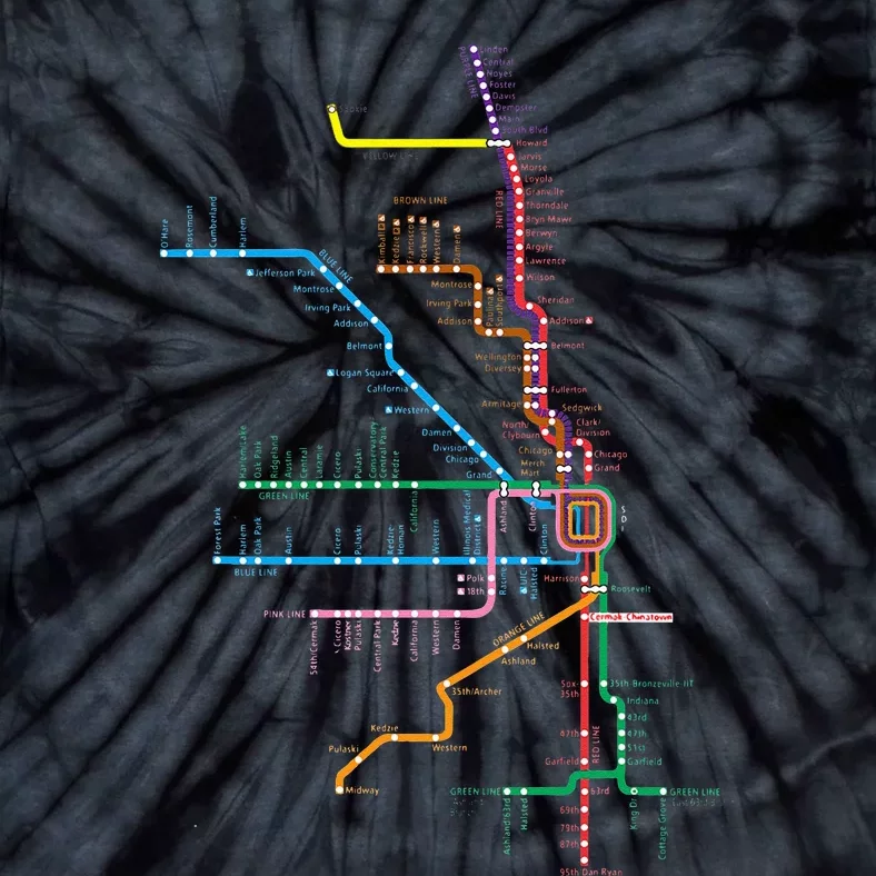 Chicago Trains Map Tie-Dye T-Shirt