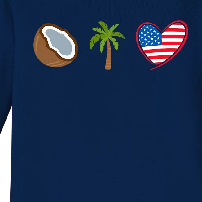 Coconut Tree Meme Patriotic Kamala Statement Usa Democrat Baby Long Sleeve Bodysuit