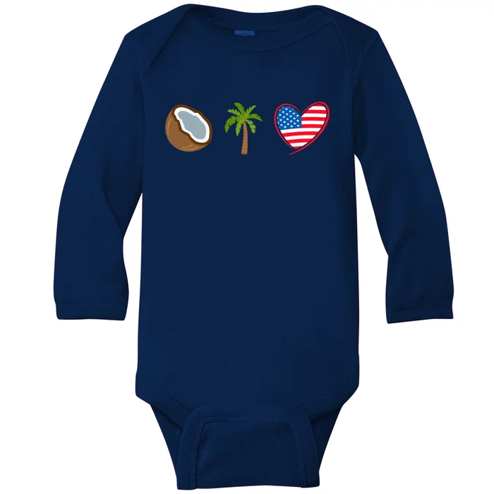 Coconut Tree Meme Patriotic Kamala Statement Usa Democrat Baby Long Sleeve Bodysuit