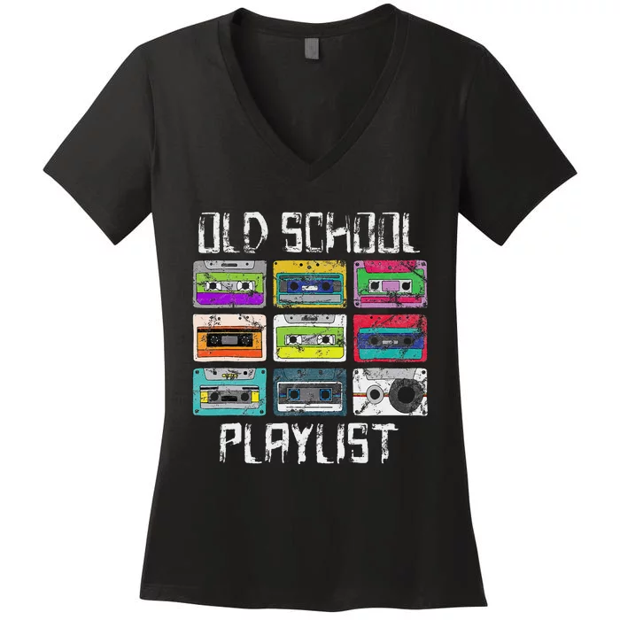 Cassette Tape Music Retro 80s Playlist Women's V-Neck T-Shirt