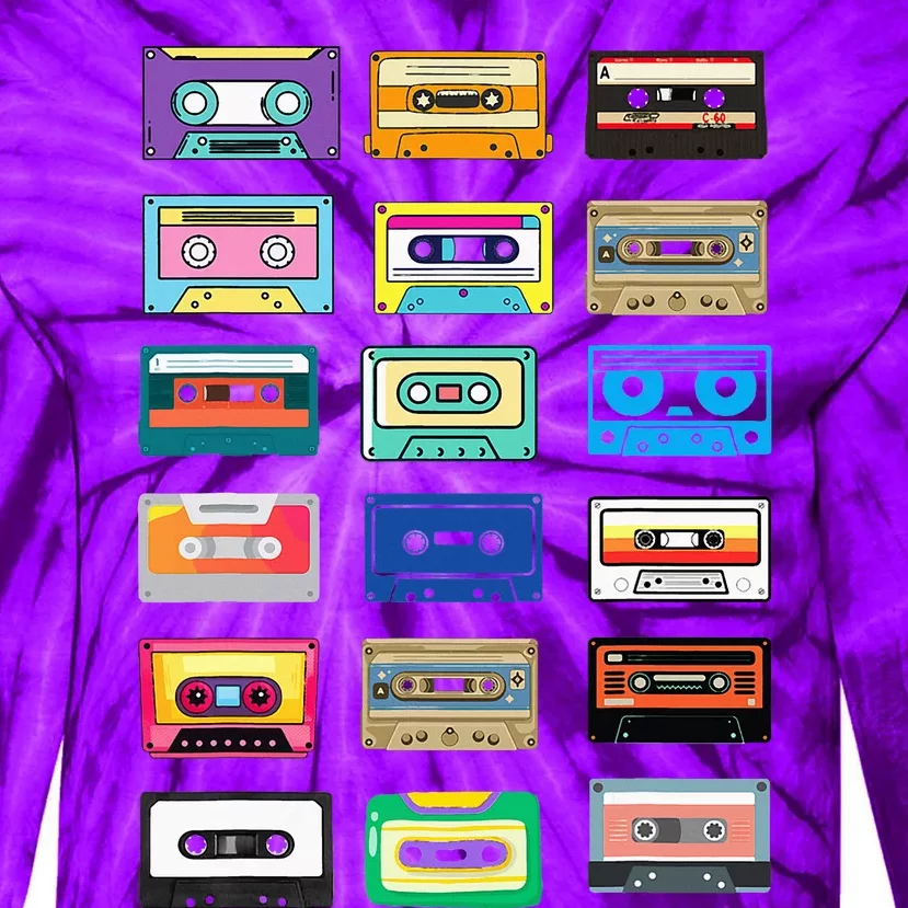 Cassette Tapes Mixtapes 1980s 1990s Radio Music Tie-Dye Long Sleeve Shirt