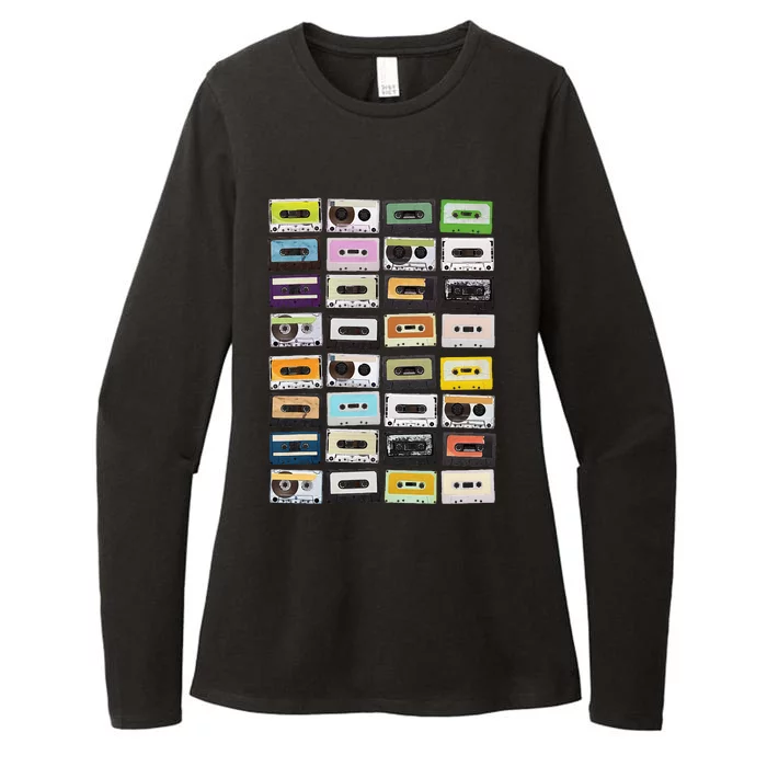 Cassette Tapes Mixtapes 1980s Radio Music Graphic Print Womens CVC Long Sleeve Shirt