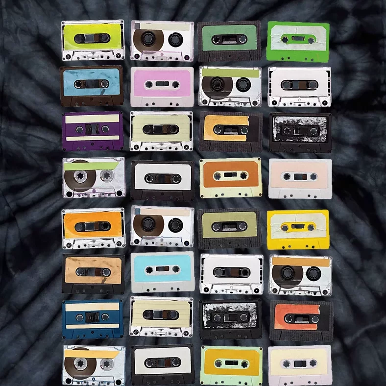 Cassette Tapes Mixtapes 1980s Radio Music Graphic Print Tie-Dye T-Shirt