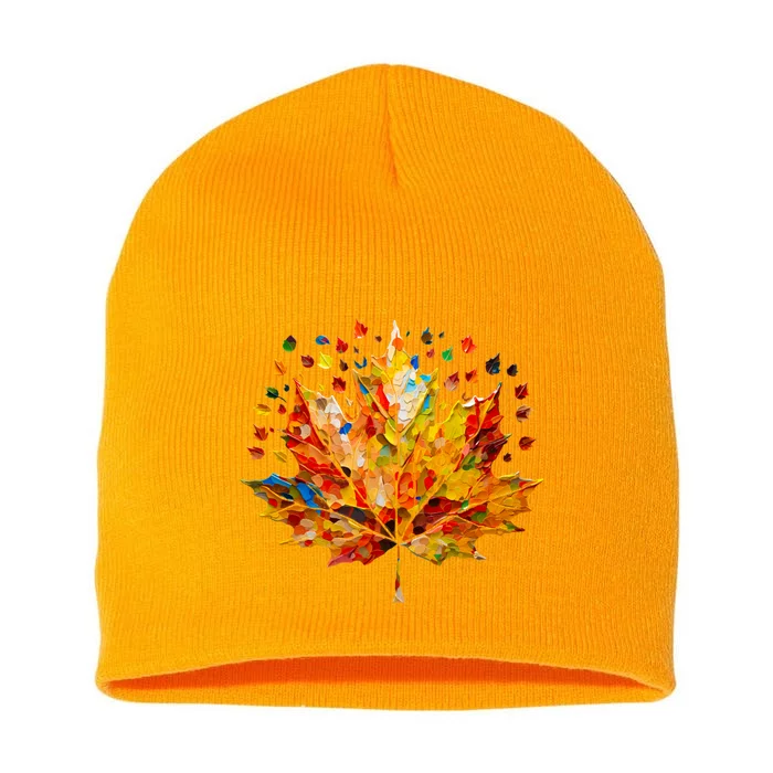 Colorful Thanksgiving Maple Leaf Fall Harvest Seasonal Short Acrylic Beanie