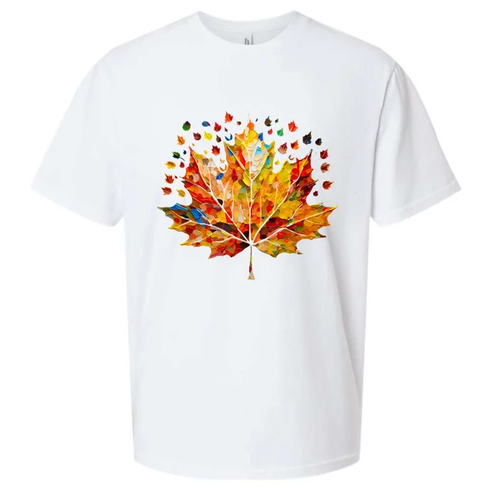 Colorful Thanksgiving Maple Leaf Fall Harvest Seasonal Sueded Cloud Jersey T-Shirt