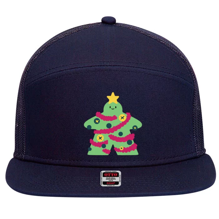 Christmas Tree Meeple 7 Panel Mesh Trucker Snapback Hat