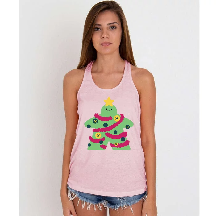 Christmas Tree Meeple Women's Knotted Racerback Tank