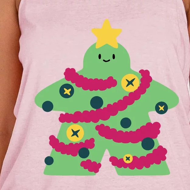 Christmas Tree Meeple Women's Knotted Racerback Tank