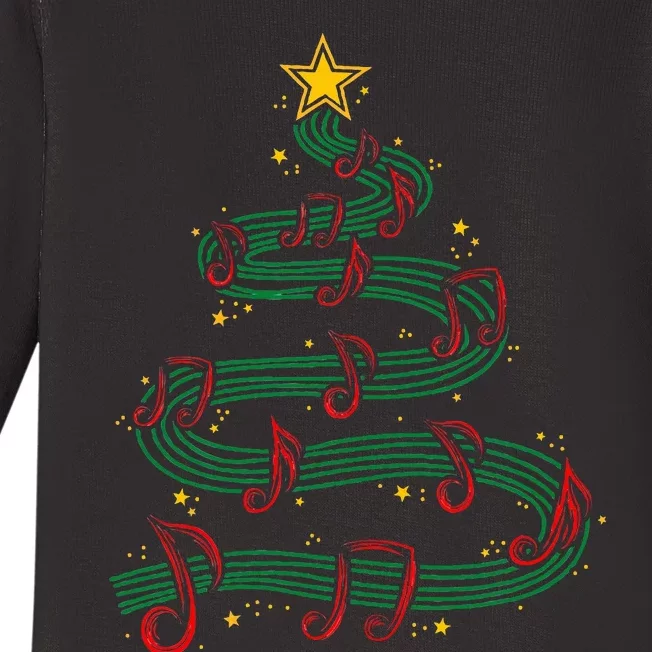 Christmas Tree Musical Notes Song Musician Sing Carols Music Baby Long Sleeve Bodysuit