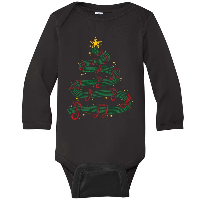 Christmas Tree Musical Notes Song Musician Sing Carols Music Baby Long Sleeve Bodysuit