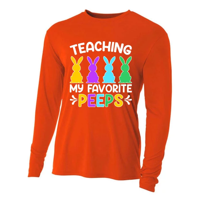 Cute Teaching My Favorite Peeps Happy Easter Day Teacher Cooling Performance Long Sleeve Crew