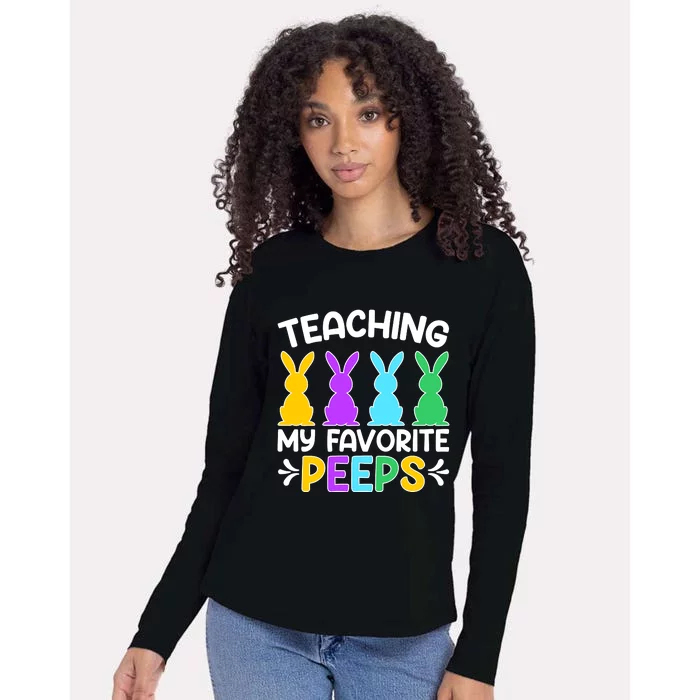 Cute Teaching My Favorite Peeps Happy Easter Day Teacher Womens Cotton Relaxed Long Sleeve T-Shirt