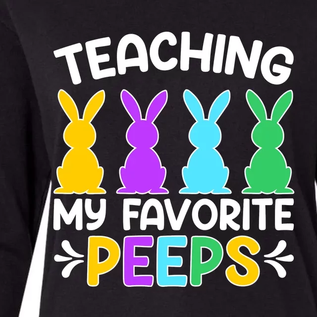 Cute Teaching My Favorite Peeps Happy Easter Day Teacher Womens Cotton Relaxed Long Sleeve T-Shirt