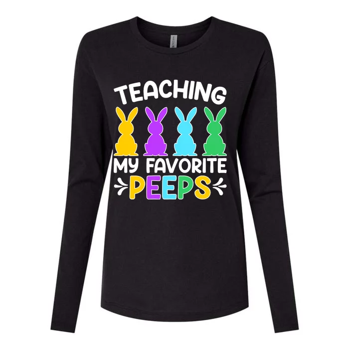 Cute Teaching My Favorite Peeps Happy Easter Day Teacher Womens Cotton Relaxed Long Sleeve T-Shirt