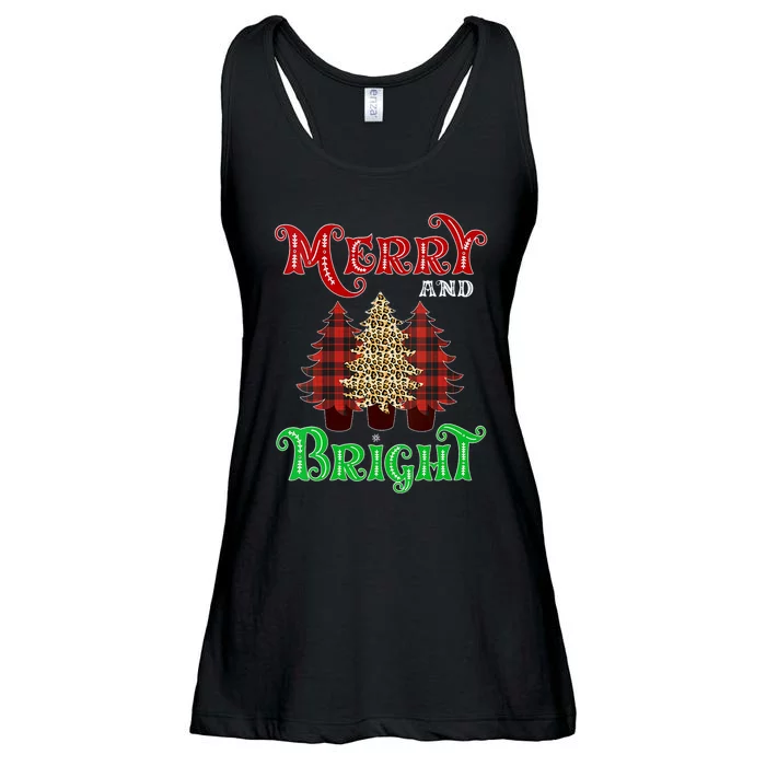 Christmas Trees Merry And Bright Xmas Leopard Buffalo Plaid Vneck Ladies Essential Flowy Tank