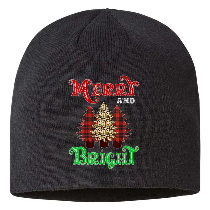 Christmas Trees Merry And Bright Xmas Leopard Buffalo Plaid Vneck 8 1/2in Sustainable Knit Beanie