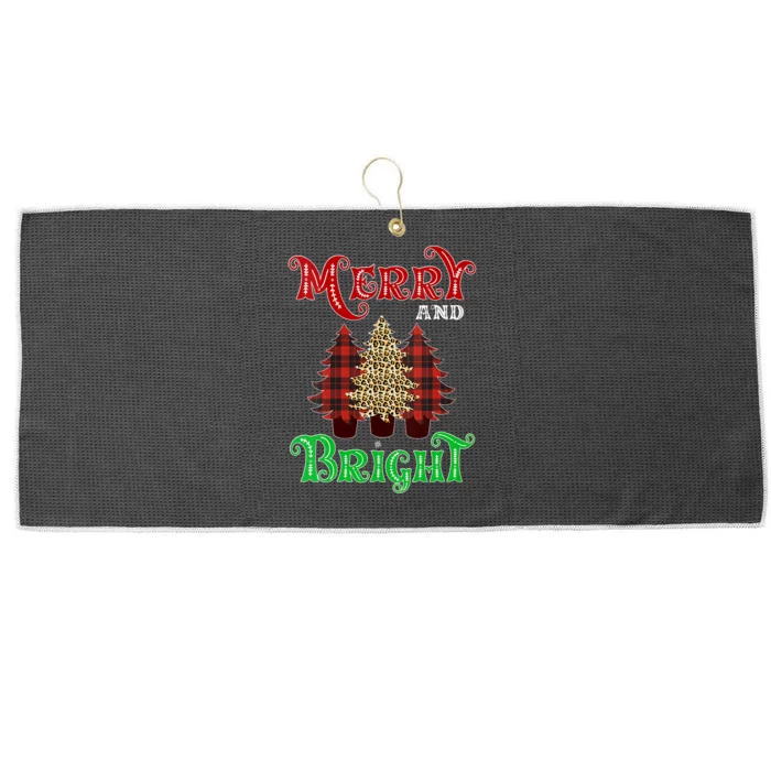 Christmas Trees Merry And Bright Xmas Leopard Buffalo Plaid Vneck Large Microfiber Waffle Golf Towel