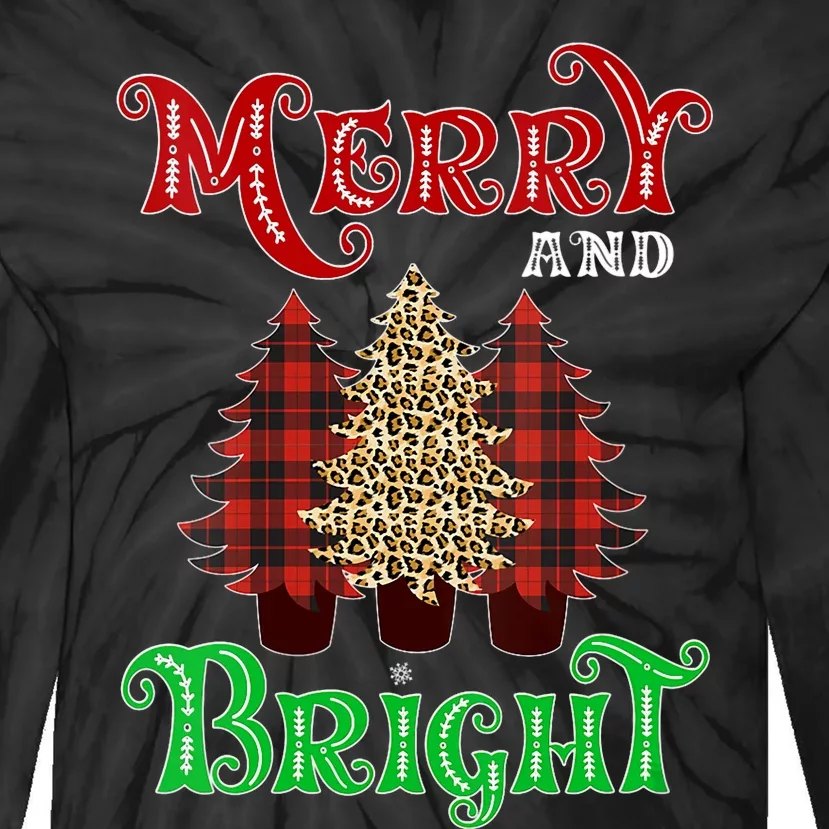 Christmas Trees Merry And Bright Xmas Leopard Buffalo Plaid Vneck Tie-Dye Long Sleeve Shirt