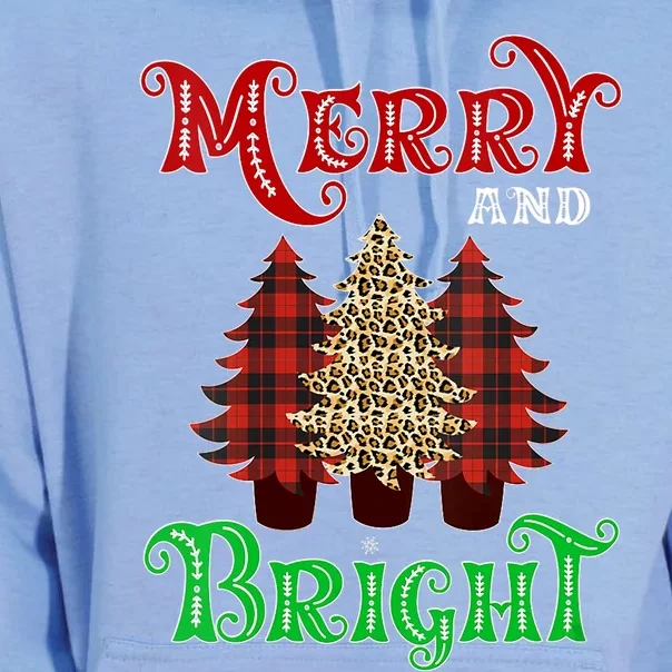 Christmas Trees Merry And Bright Xmas Leopard Buffalo Plaid Vneck Unisex Surf Hoodie