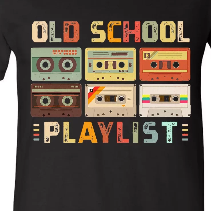 Cassette Tape Music 80s Retro Old School Playlist V-Neck T-Shirt