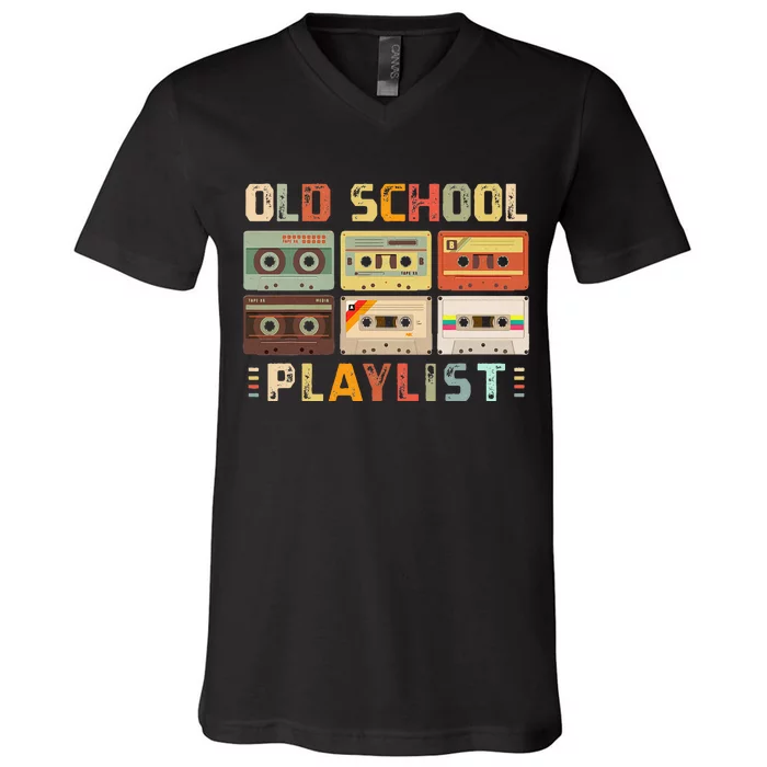 Cassette Tape Music 80s Retro Old School Playlist V-Neck T-Shirt