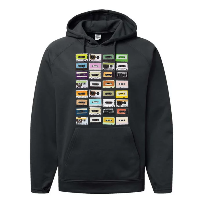 Cassette Tapes Mixtapes 1980s Radio Music Graphic Print Performance Fleece Hoodie