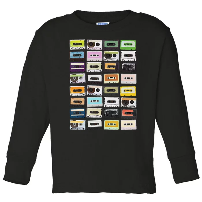 Cassette Tapes Mixtapes 1980s Radio Music Graphic Print Toddler Long Sleeve Shirt