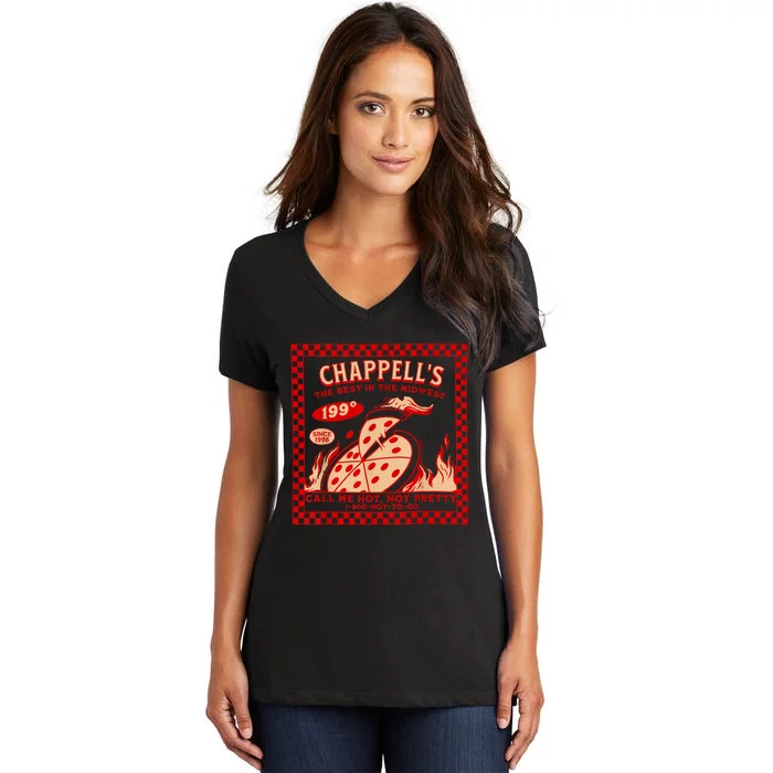 Chappell The Midwest Call Me Hot Retro Pizza Hot To Go Women's V-Neck T-Shirt