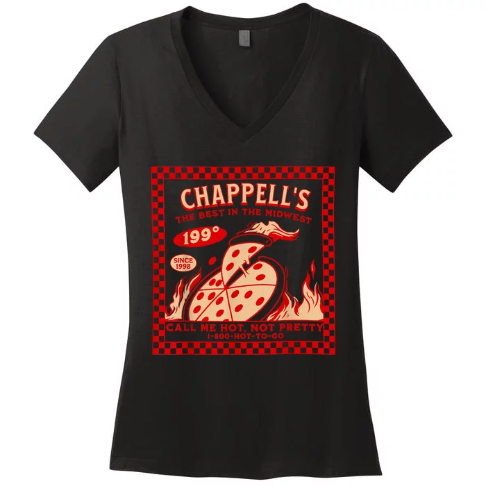 Chappell The Midwest Call Me Hot Retro Pizza Hot To Go Women's V-Neck T-Shirt