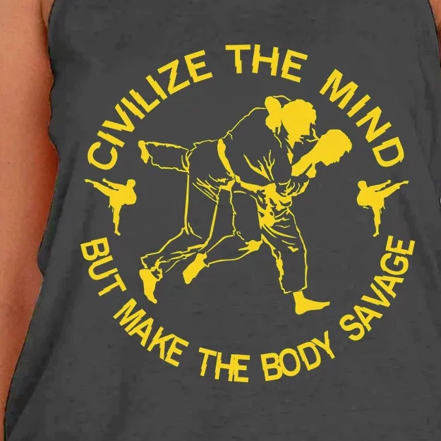 Civilize The Mind But Make The Body Savage MMA BJJ Jiu Jitsu Women's Knotted Racerback Tank