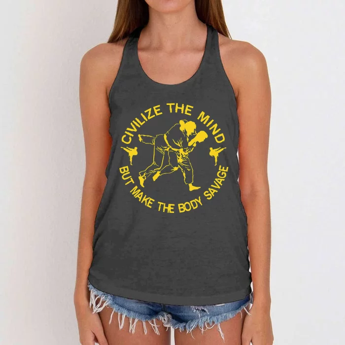 Civilize The Mind But Make The Body Savage MMA BJJ Jiu Jitsu Women's Knotted Racerback Tank