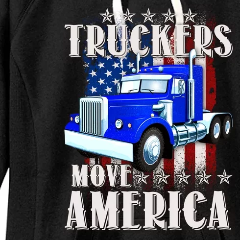 Cool Truckers Move America Semi Truck Distressed Flag Women's Fleece Hoodie