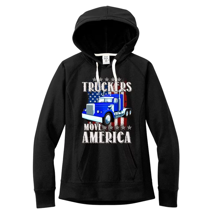 Cool Truckers Move America Semi Truck Distressed Flag Women's Fleece Hoodie