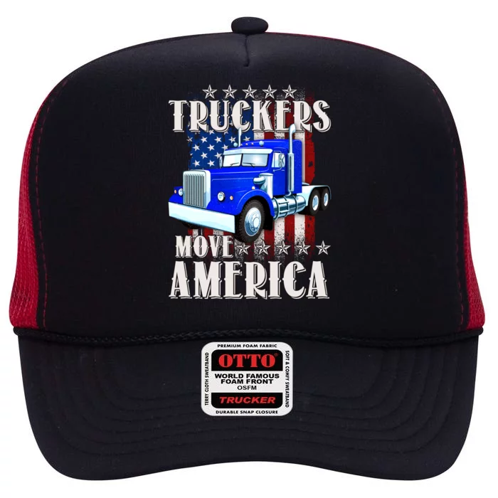 Cool Truckers Move America Semi Truck Distressed Flag High Crown Mesh Trucker Hat