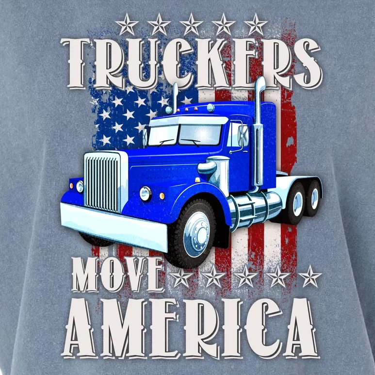 Cool Truckers Move America Semi Truck Distressed Flag Garment-Dyed Women's Muscle Tee