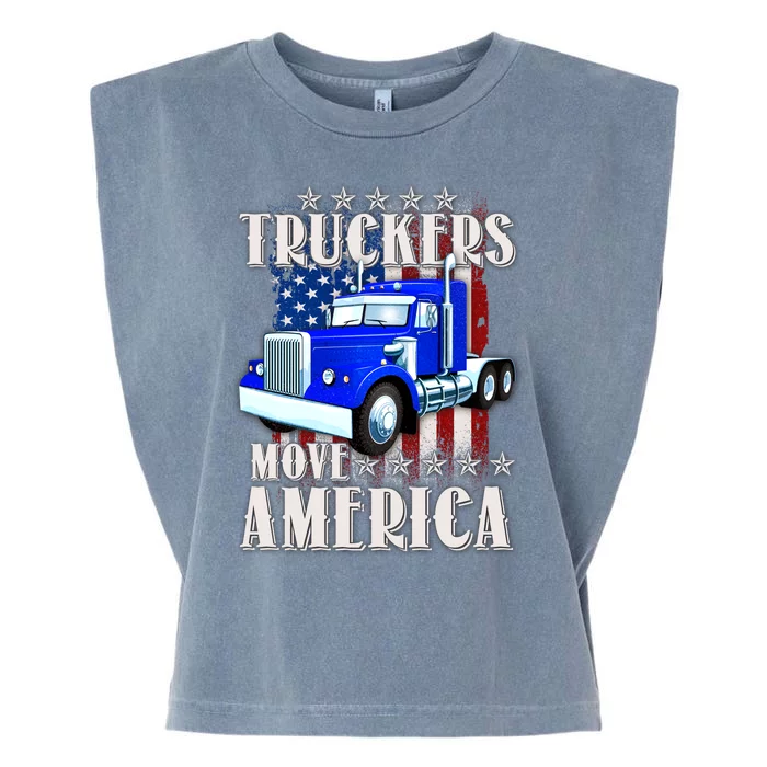 Cool Truckers Move America Semi Truck Distressed Flag Garment-Dyed Women's Muscle Tee