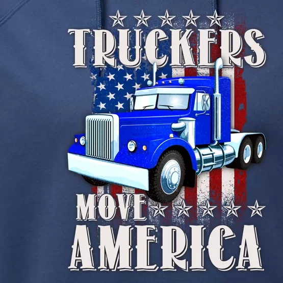 Cool Truckers Move America Semi Truck Distressed Flag Performance Fleece Hoodie