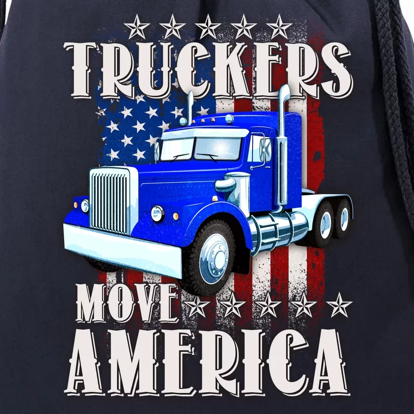 Cool Truckers Move America Semi Truck Distressed Flag Drawstring Bag