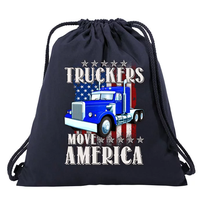 Cool Truckers Move America Semi Truck Distressed Flag Drawstring Bag