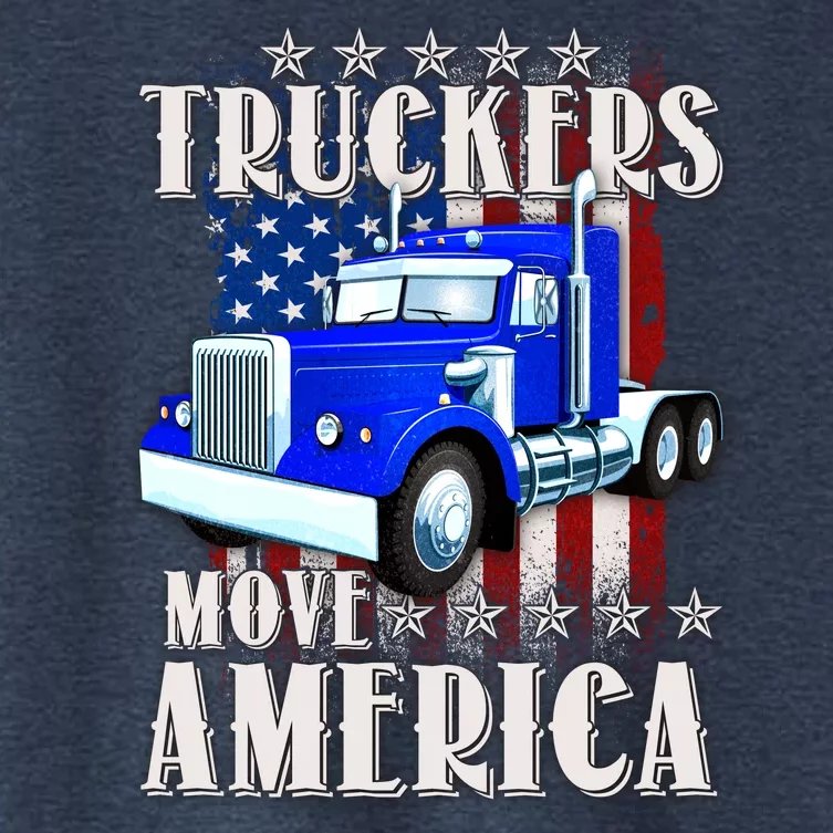 Cool Truckers Move America Semi Truck Distressed Flag Women's Crop Top Tee