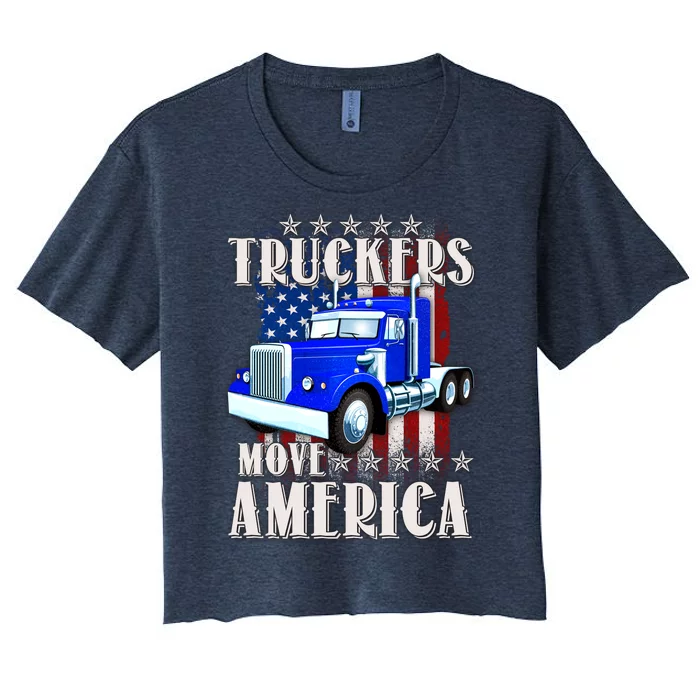 Cool Truckers Move America Semi Truck Distressed Flag Women's Crop Top Tee