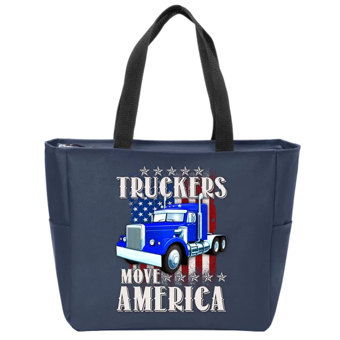 Cool Truckers Move America Semi Truck Distressed Flag Zip Tote Bag