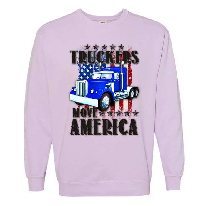 Cool Truckers Move America Semi Truck Distressed Flag Garment-Dyed Sweatshirt