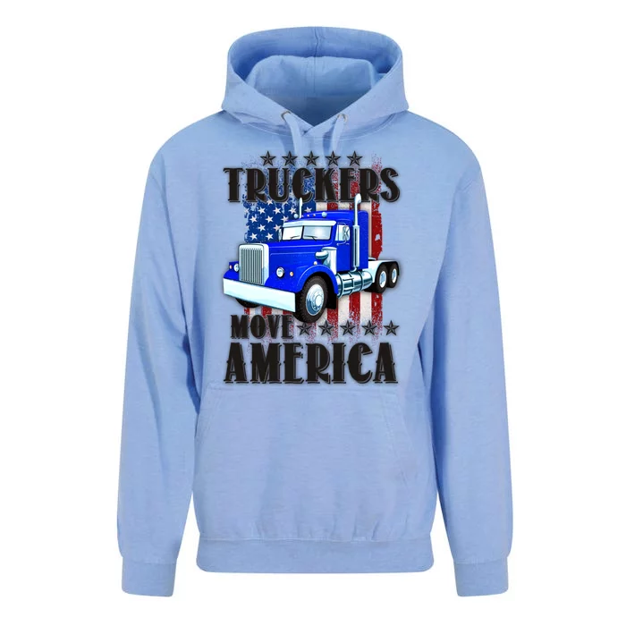 Cool Truckers Move America Semi Truck Distressed Flag Unisex Surf Hoodie