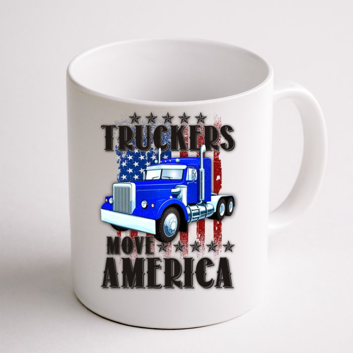 Cool Truckers Move America Semi Truck Distressed Flag Front & Back Coffee Mug