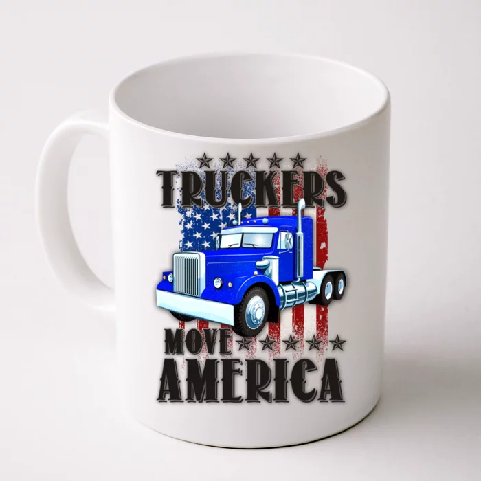 Cool Truckers Move America Semi Truck Distressed Flag Front & Back Coffee Mug